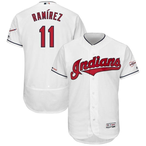Jose Ramirez Cleveland Indians Majestic Home 2019 All-Star Game Patch Flex Base Player Jersey – White/Scarlet
