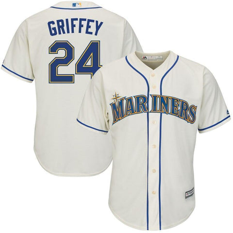 Ken Griffey Jr. Seattle Mariners Majestic Alternate Official Cool Base Replica Player Jersey - Cream/Light Blue